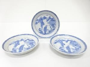 染付　人物　中皿　3客